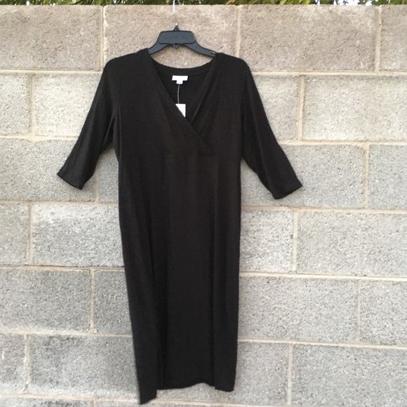 NWT J.Jill Black Surplice Dress Black MIDI 3/4 Sleeves Pullover Jersey Knit PS - Picture 3 of 11